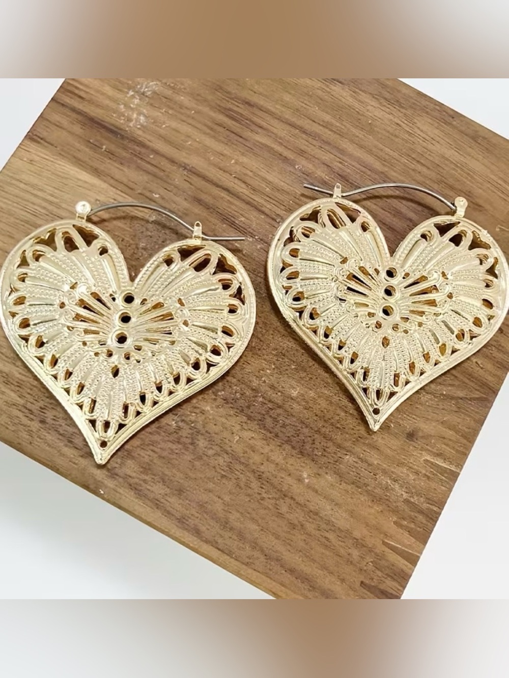 Gold Heart Filigree Dangle Earrings - Women Jewelry